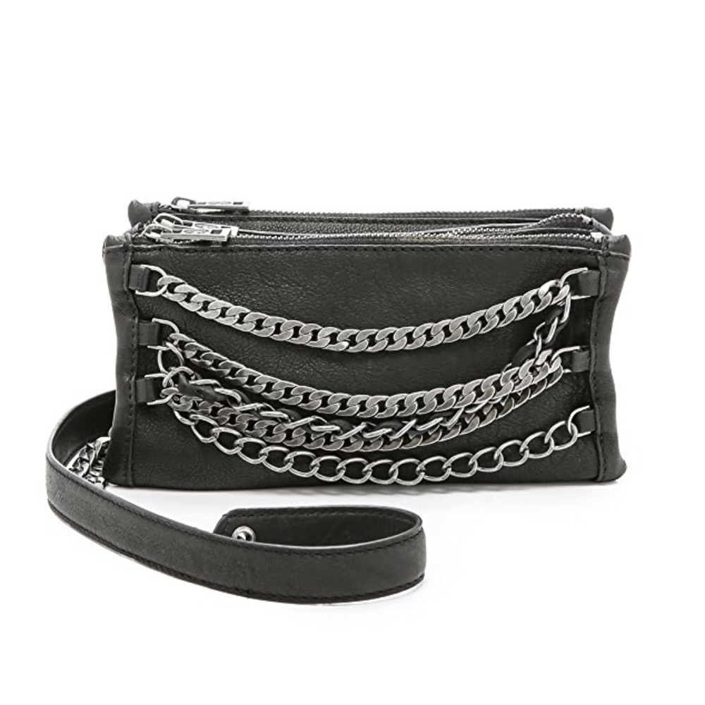 Ash Black Leather Crossbody with Chunky Silver Chains